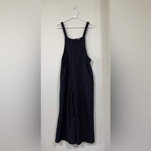 Navy Pinstripe Jumpsuit Navy Blue White Striped Romper Size M - Picture 2 of 14